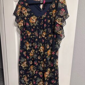 Chic Navy Dress with Floral Accents